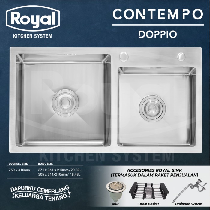 BCP Bak Cuci Piring ROYAL Contempo Doppio Dimensi 75X41X21cm (AA)