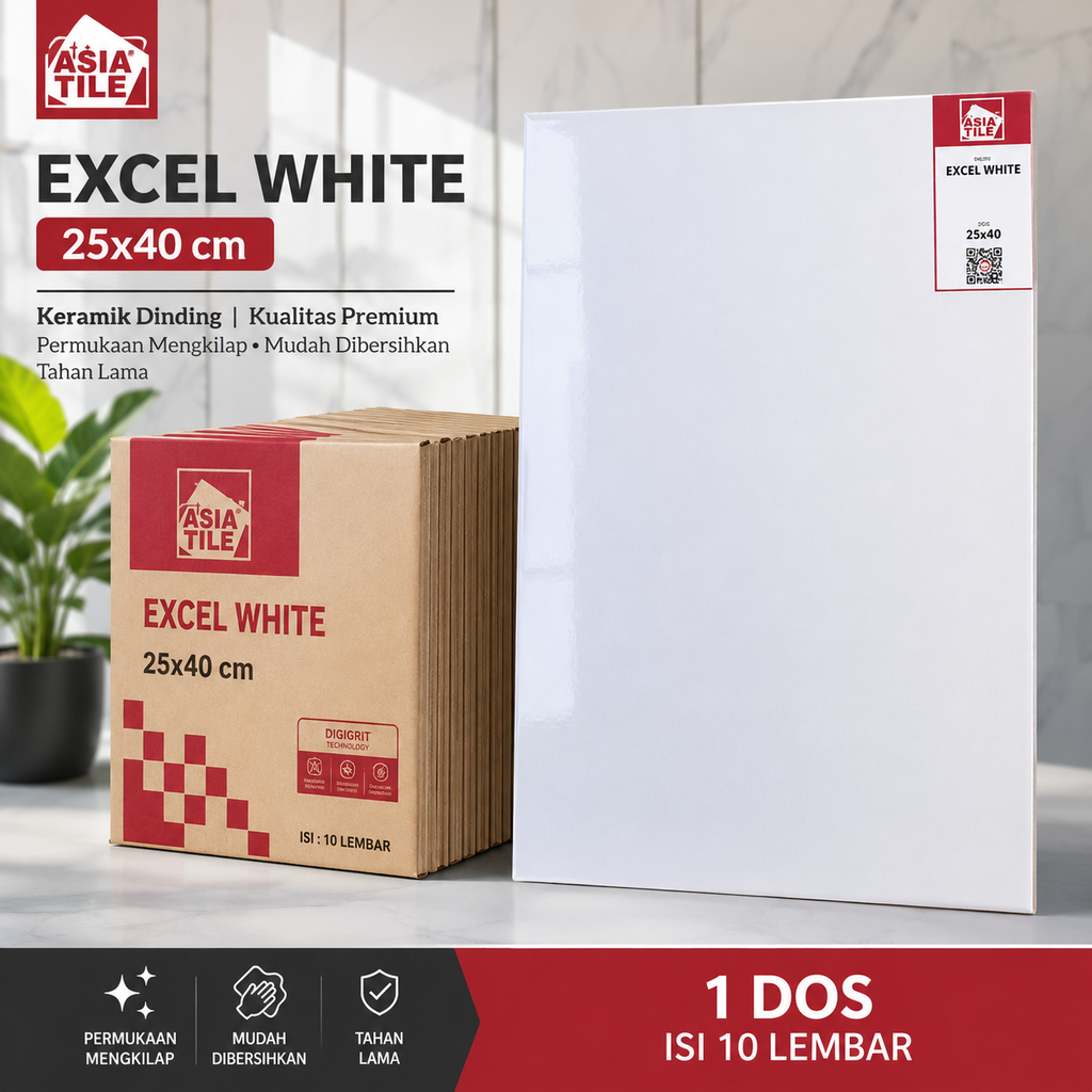 KERAMIK 25/40 PUTIH ASIA EXCEL WHITE 25X40 (1DOS=10LBR)