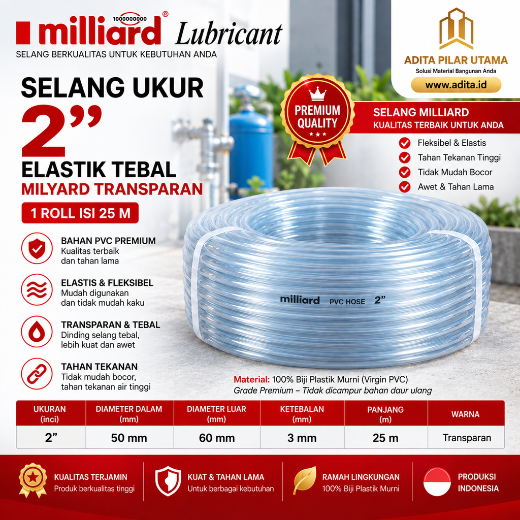 Selang Ukur 2" Elastik Tebal MiLLiard - MILYARD TRANSPARAN TEBAL (AA)