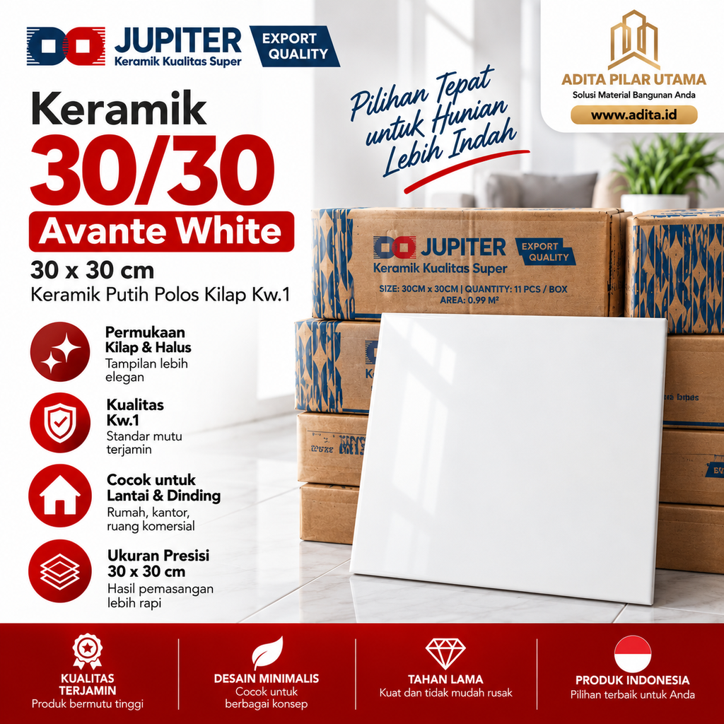 KERAMIK 30/30 putih - Jupiter Avante White 30x30 (AA)