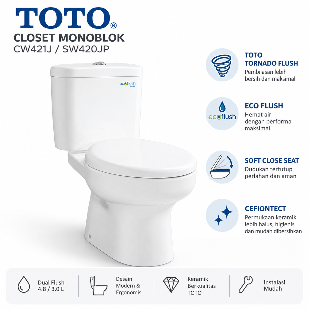 CLOSET MONOBLOK TOTO CW421 CLOSET DUDUK (AA)