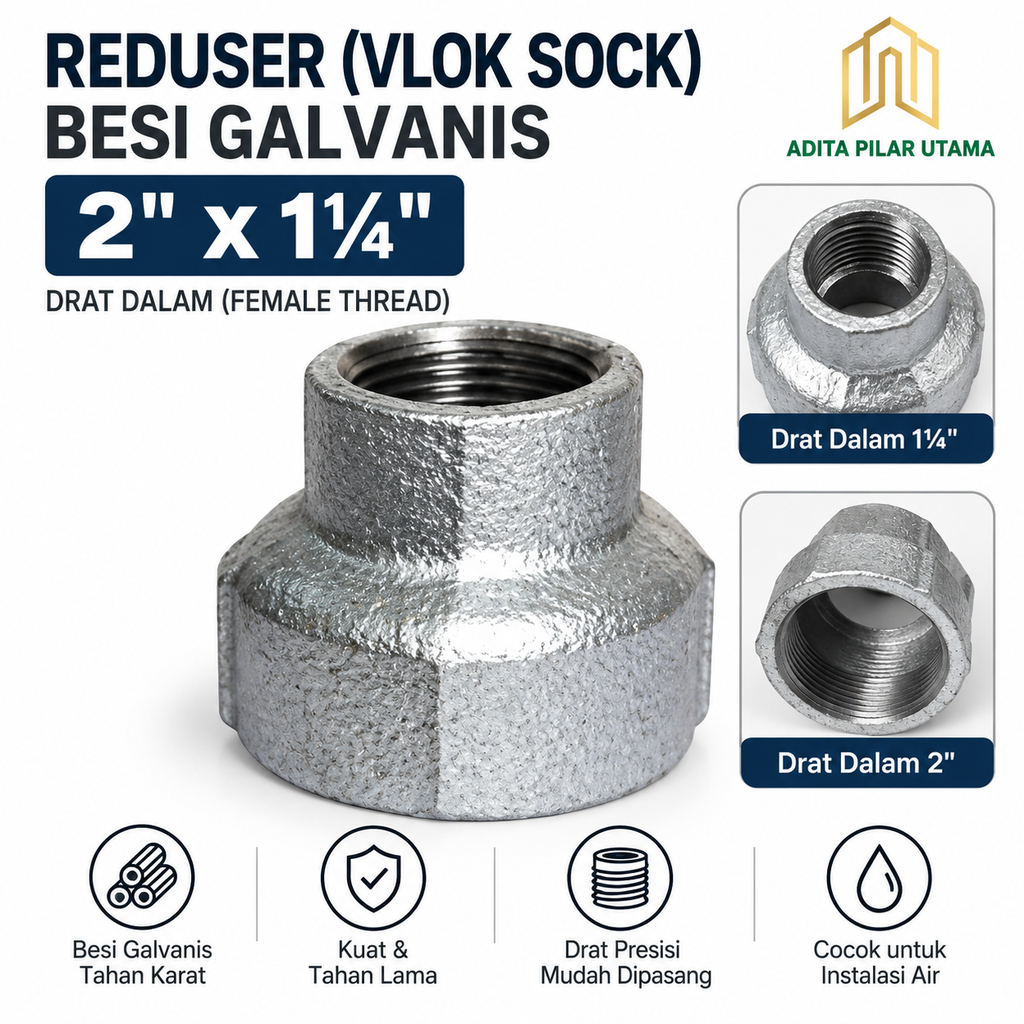 REDUSER 2" X 1¼" GALVANIS/ VLOK SOCK 2" X 1¼" GALVANIS DRAT (AA)