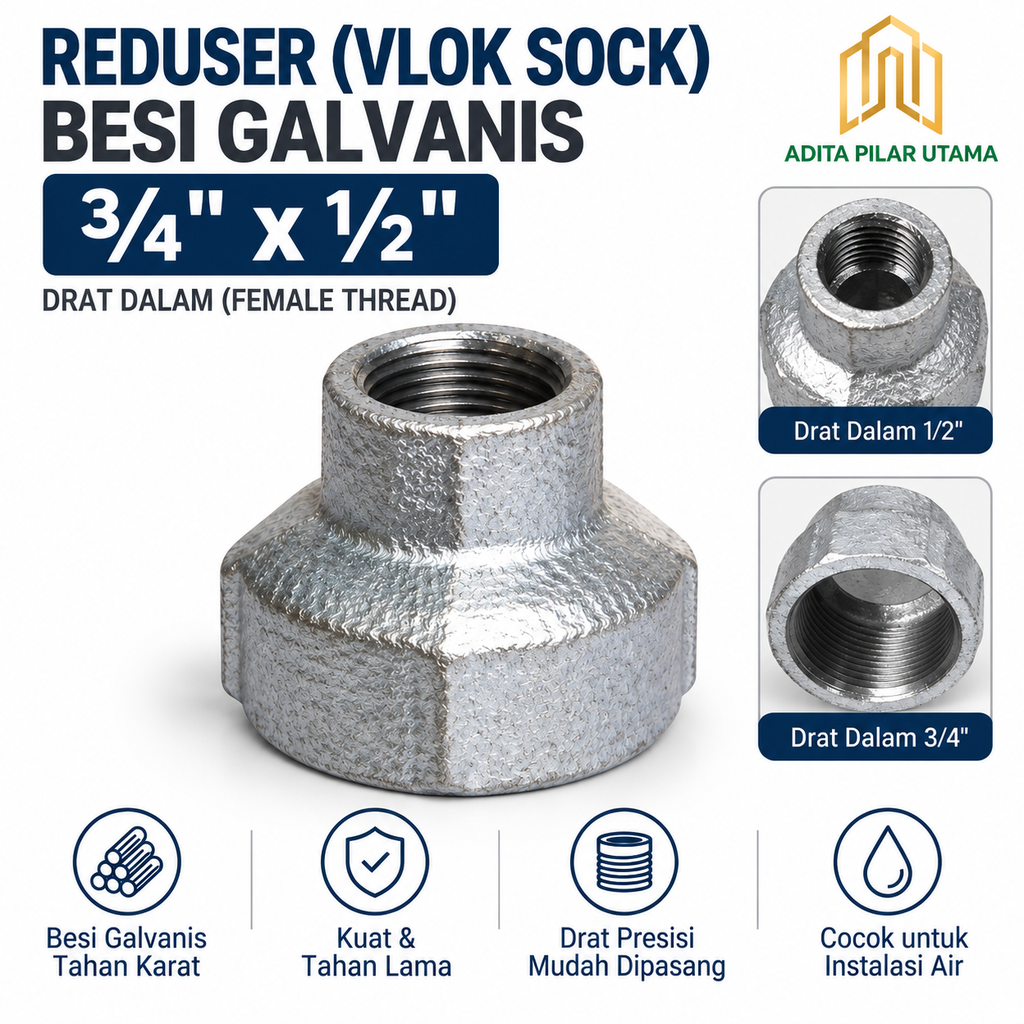 REDUSER ¾" x ½" GALVANIS/ VLOK SOCK ¾" x ½" GALVANIS DRAT (AA)