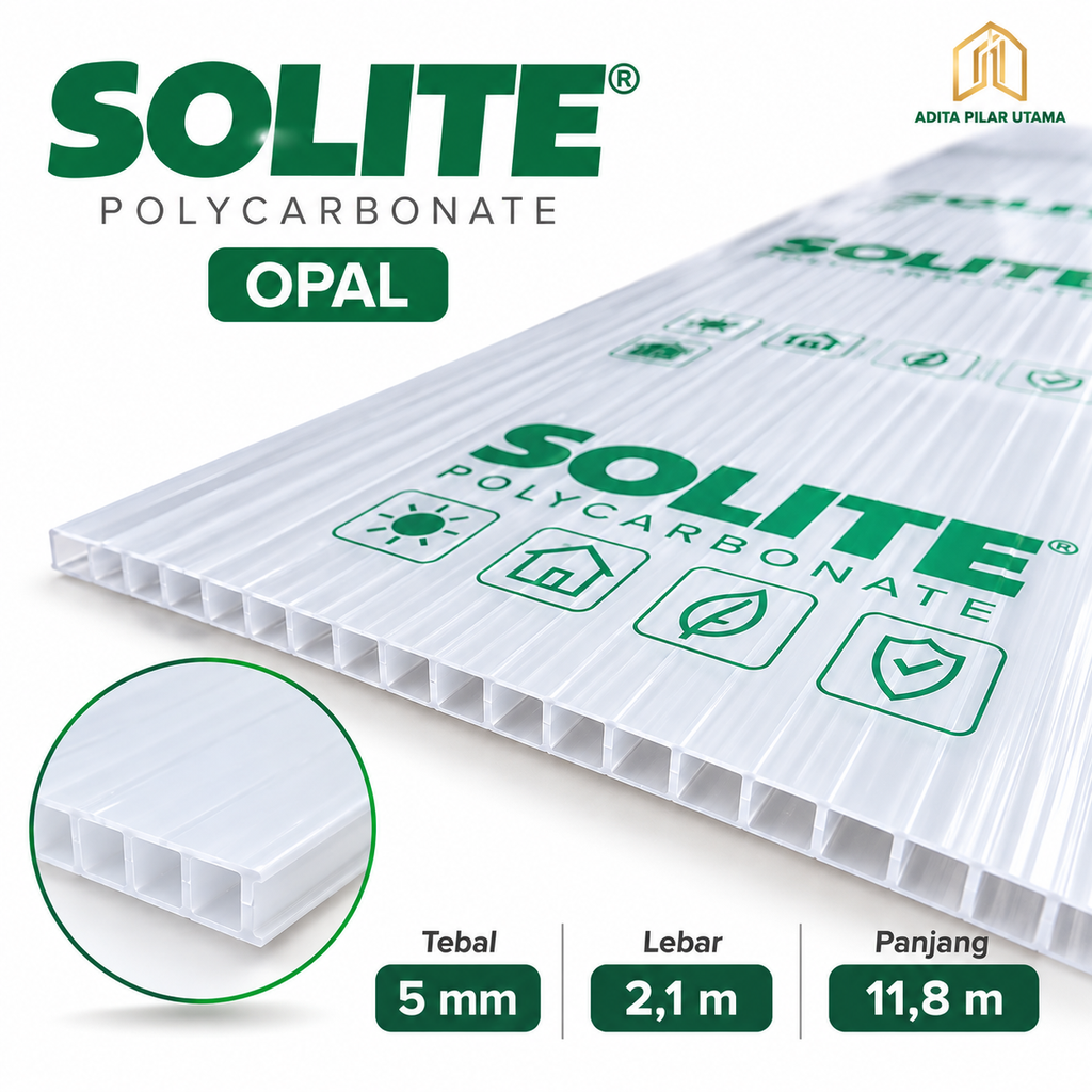 POLYCARBONATE Solite OPAL 5mm x 2.1M x 11.8M (AA)