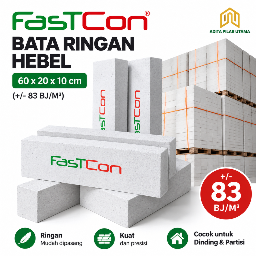 Bata Ringan Hebel 60X20X10 (+/-83BJ/M³) FASTCON  (AA)