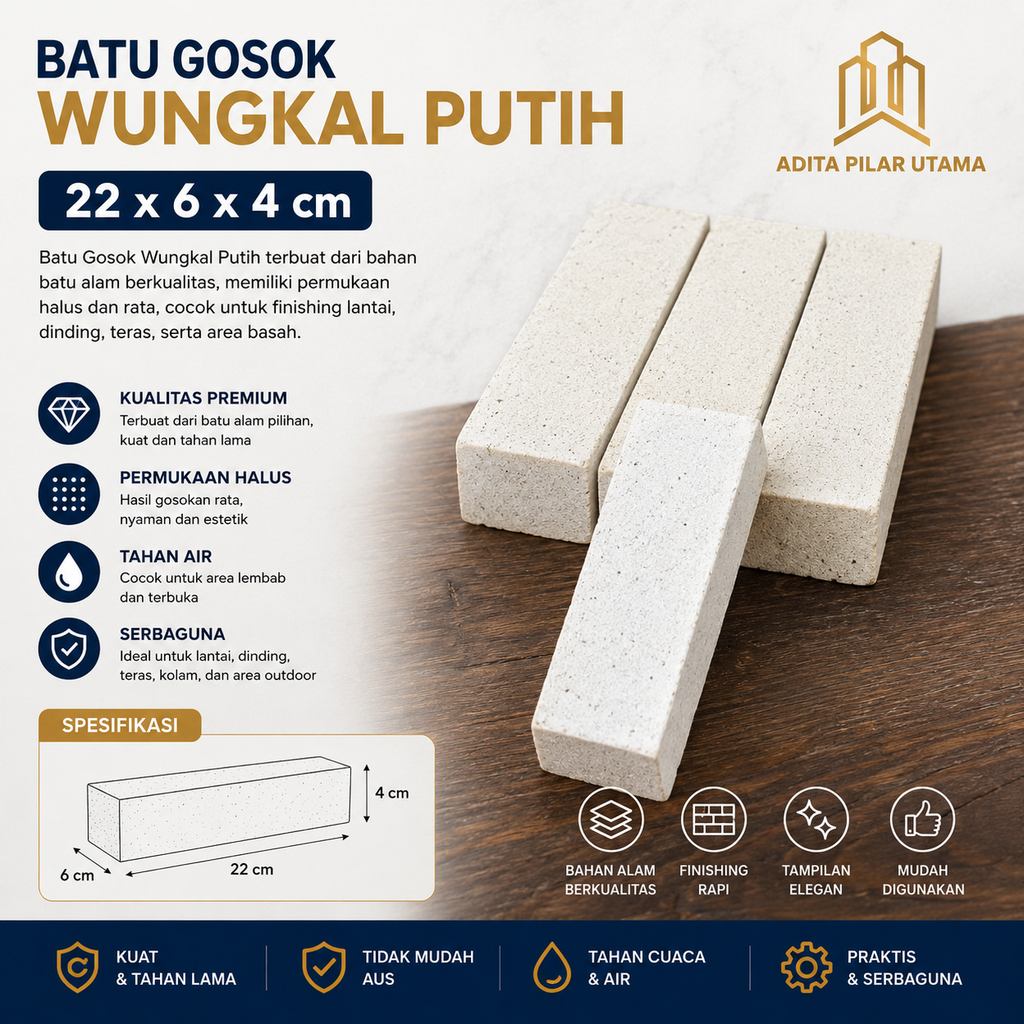 Batu Gosok Wungkal Putih - 22 x 6 x 4cm (AA)