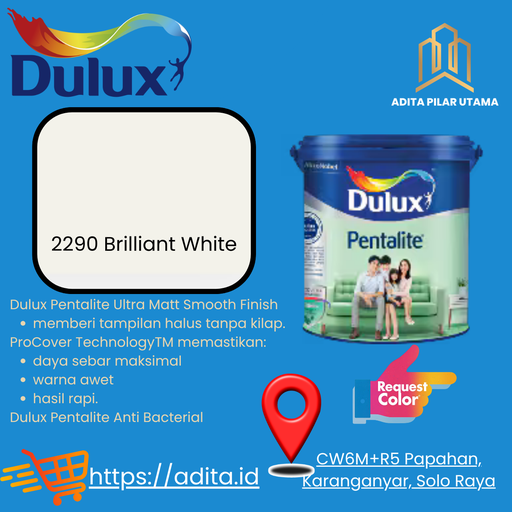 [2008041] Dulux Pentalite AntiBac DS 2290 Brilliant White Galon (2,5Lt)