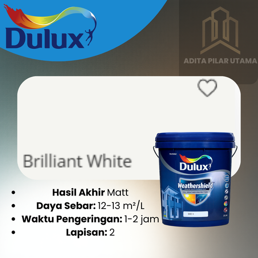 [2111080] Dulux Weathershield 2290M BRILLIANT WHITE DS A918 -GL CAT PUTIH