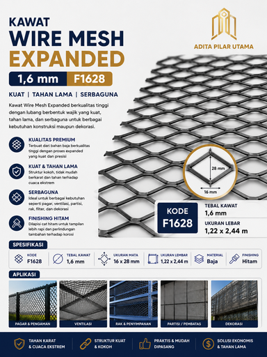 [2209013] Kawat Wire Mesh EXPANDED 1,6-1.22X2.44m 1,6X2 biru F1628
