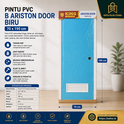 [2202011] PINTU PVC B ARISTON DOOR BIRU 70X195