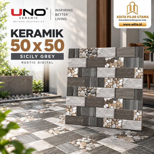 [2407070] KERAMIK 50x50 SICILY GREY RUSTIC DIGITAL UNO