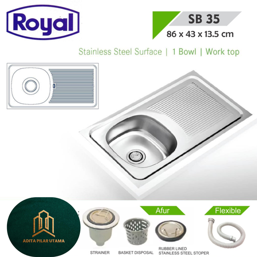 [2009032 (AA)] BCP Bak Cuci Piring ROYAL SB 35 Dimensi 86X43X12cm (AA)