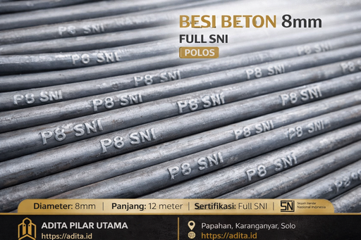 [664153348 (AA)] BESI 8 SNI ∅ 8MM BESI BETON 8mm X12M MJM/SIS/BHS P8 SNI TP 280 PUTIH (AA)
