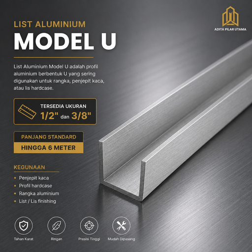 [2106040 (AA)] List Aluminium Model U ½" (1,27cm) (AA)