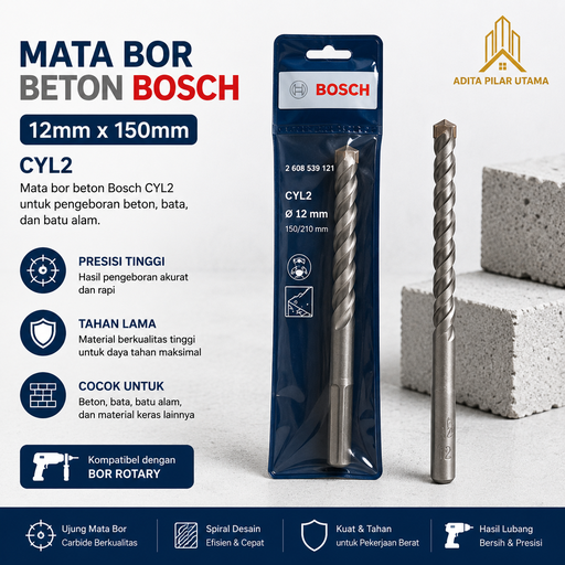 [2608578122 (AA)] Mata Bor Beton Bosch 12mmx150mm CYL2 (AA)