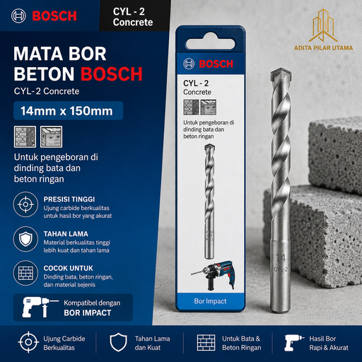 [2608578123 (AA)] Mata Bor Beton Bosch 14mmx150mm CYL2 (AA)