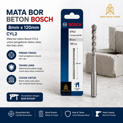 [2608578120 (AA)] Mata Bor Beton Bosch  8mmx120mm CYL2 (AA)