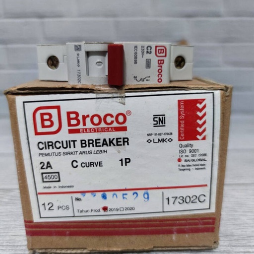 [1008343 (AA)] MCB 1P Broco MCB 2A - CIRCUIT BREAKER (AA)