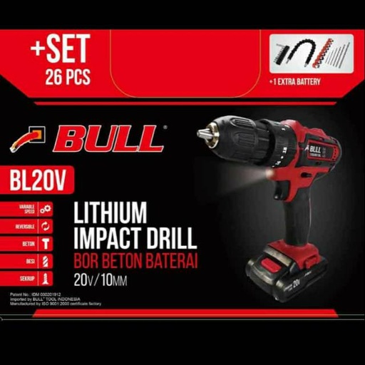 [2010011 (AA)] MESIN BOR CORDLESS BULL 20V (AA)