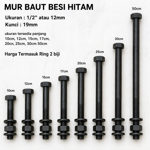 [77510168 (AA)] MUR BAUT BLANDAR  15cm x 12mm Kunci 19(AA)