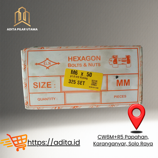 [775291651 (AA)] MUR BAUT KUNING M6X50 p1.0 k10 HEXAGON (AA)