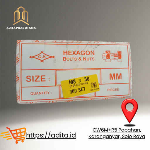 [77529183 (AA)] MUR BAUT KUNING M8X30 p1.25 k12 HEXAGON (AA)