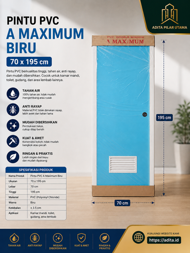 [1506050 (AA)] PINTU PVC A MAXIMUM BIRU 70x195 (AA)