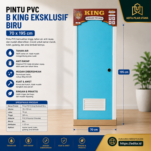 [1605070 (AA)] PINTU PVC B KING EKSKLUSIF BIRU 70X195 (AA)