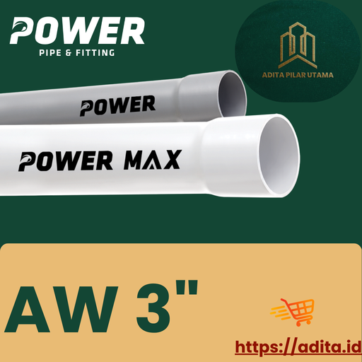 [AW3D1601046 (AA)] PIPA PVC AW 3" POWER MAX PUTIH (AA)