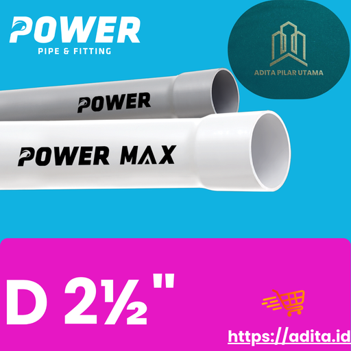 [D21/2D1605066 (AA)] PIPA PVC D 2½“ POWER MAX PUTIH D 2 1/2 D (AA)