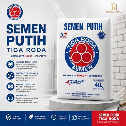 [8331347 (AA)] Semen Putih Tiga Roda Semen Putih Tiga Roda 40Kg/Sak (AA)