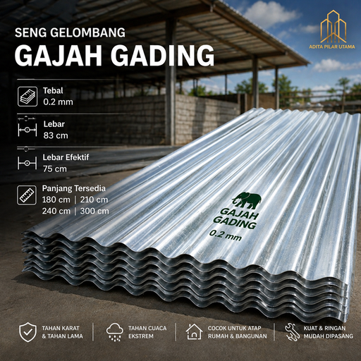 [2405042 (AA)] Seng Gelombang GG 300X80X0.20ML Gajah Gading (AA)