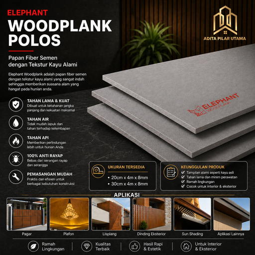 [65311735 (AA)] WOODPLANK 20X400cmx8mm Plain Elepant (AA)