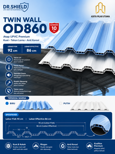 Dr.Shield Twin Wall OD860 WARNA (PUTIH/BIRU) L 92CM/EF 86CM (AA)