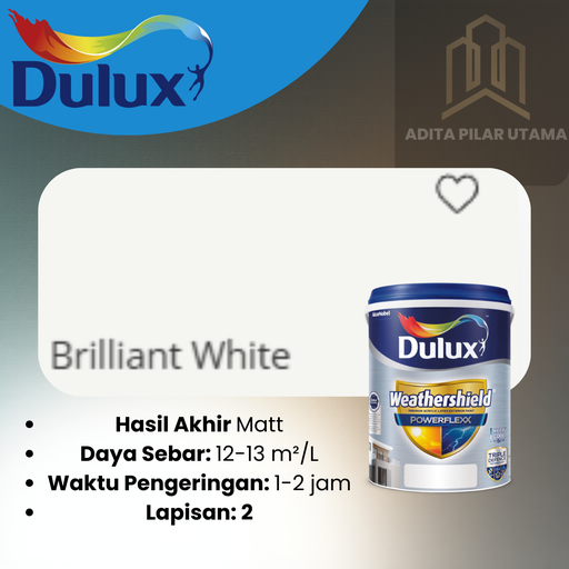 [101020240539 (AA)] Dulux Weathershield POWERFLEXX BRILLIANT WHITE A919-2290 NG 20L CAT PUTIH (AA)