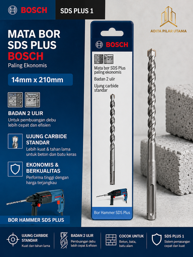 [2608680282 (AA)] Mata Bor Beton Bosch 14mmx210mm SDS plus 1 (AA)