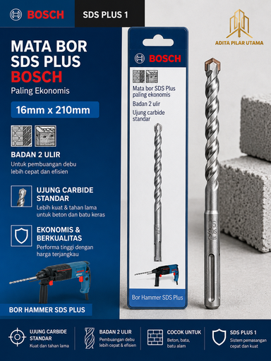 [2608680285 (AA)] Mata Bor Beton Bosch 16mmx210mm SDS plus 1 (AA)