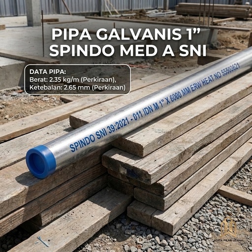 [111120241051 (AA)] Pipa Besi Galvanis Spindo Med A 1"SNI Berat ±14,58 Tebal ± 3mm (AA)