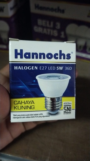 [260320251353 (AA)] Hannochs LED Spotlight Halogen E27 LED 5W 36D Cahaya Kuning 5 W (AA)