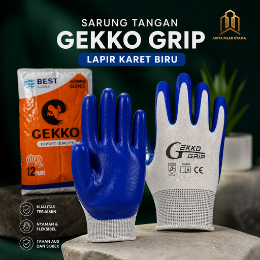 [250720251651 (AA)] Sarung Tangan Lapir Karet Biru - Gekko Grip (AA)