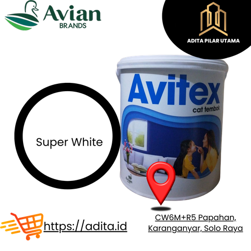 [180820251049 (AA)] Avitex Cat Tembok SUPER WHITE PAIL -SW A009SW CAT PUTIH(AA)