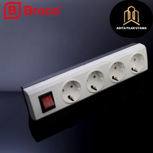 [051120252043 (AA)] Broco Stop Kontak SK 4 Lubang arder Non CP 15441 + Switch Lamp (AA)