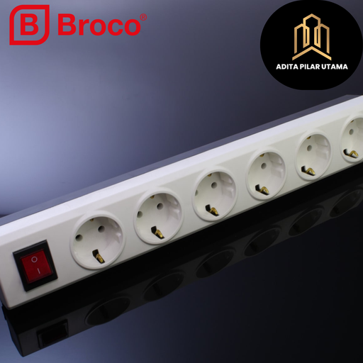 [051120252049 (AA)] Broco Stop Kontak SK 6 Lubang arder Non CP 15461 + Switch Lamp (AA)