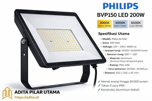 [180120260556 (AA)] LAMPU SOROT Philips Light BVP150 LED200W 200X145X33mm Warm White (AA)