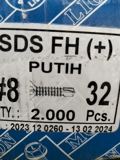 [020220262038 (AA)] PAKU SKRUP FAB 8 X 32 SDS FH (+) S6 (1dos=2000bj) (AA)