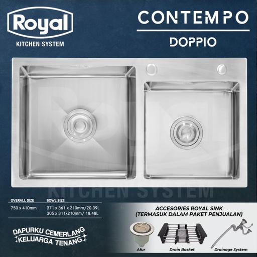 BCP Bak Cuci Piring ROYAL Contempo Doppio Dimensi 75X41X21cm (AA)