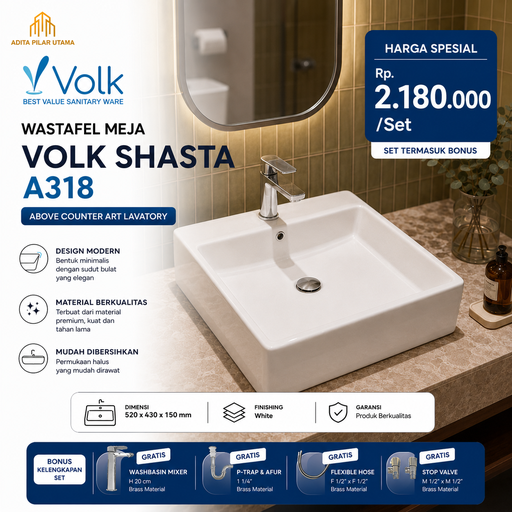 WASTAFEL VOLK SHASTA A318 520 x 430 x 150 mm SET (AA)