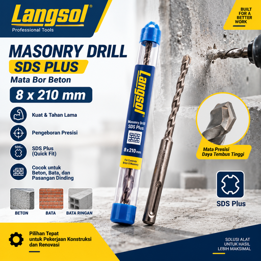 Mata Bor Beton Langsol 8mmx210mm SDS Drill (AA)