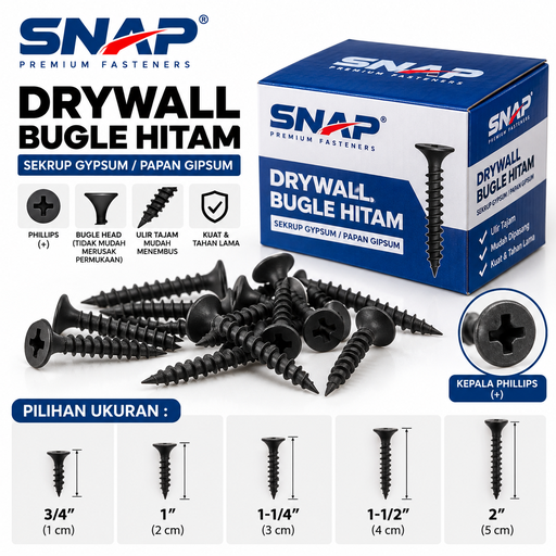 Drywall Bugle M.6X ¾" Hitam SNAP (1DOS=2000 Pcs) (AA)