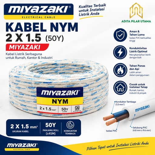KABEL NYM 2X1.5 MIYAZAKI (1ROLL 50Y (⩲45M) (AA)